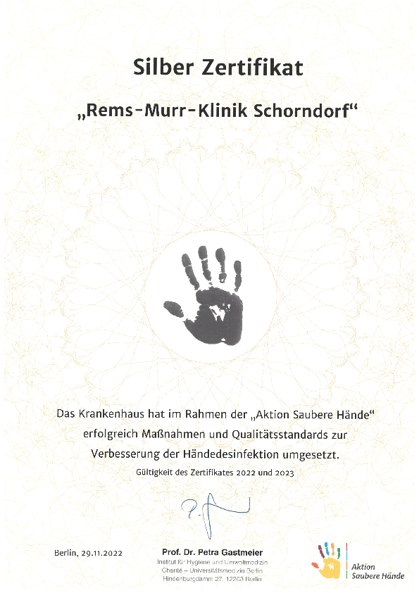 Zertifikat Aktion Saubere Hände 2022/2023 Schorndorf